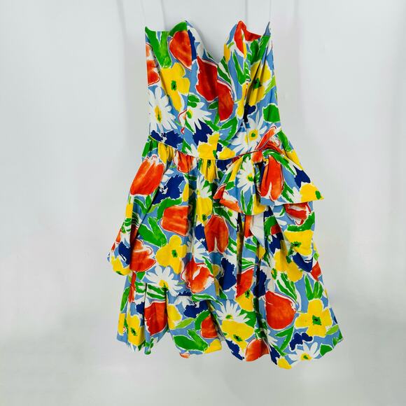 Ricki Lang for Nuit Dresses & Skirts - VINTAGE Ricki Lang for Nuit Rainbow Floral Print Strapless Mini Dress Size 14